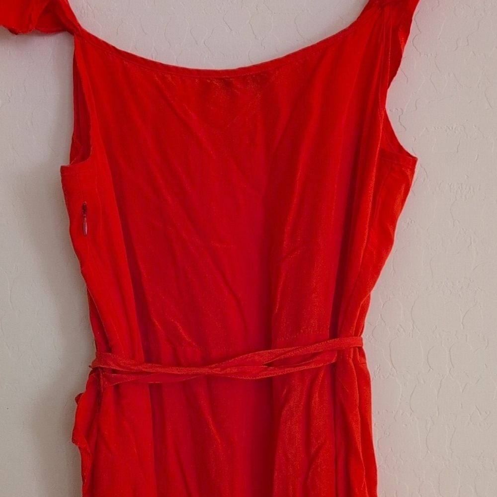 Madewell Ruffle Maxi Faux Wrap Coral Red Pink Orange Asymmetrical Dress - Size 4 - Picture 7 of 13